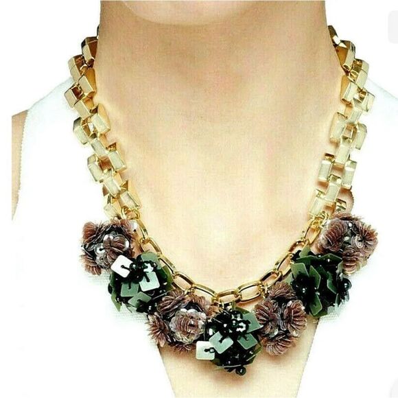 Lulu Frost Sequin Rumba Gold Played Chain Link Statement Necklace - Picture 3 of 6